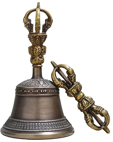 SFQEVHRZ Tibetische Handglocke， Sie können die Handglocke schütteln, um beruhigende Geräusche zu erzeugen, oder mit dem Dorje auf traditionelle tibetische Weise auf die Glocke Schlagen.