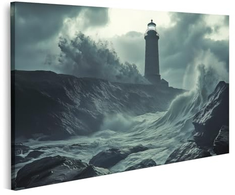 islandburner Prime Bild auf Leinwand Dramatischer Leuchtturm im Sturm Bilder Wandbilder Poster