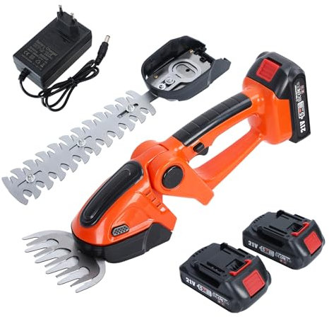 Fukursul Taille-haie électrique, mini taille-haie et cisaille à gazon 2 en 1, coupe-herbe électrique portatif avec 2 batteries rechargeables et chargeur ORANGE
