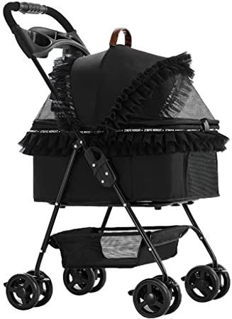 Haustier-Hundewagen for kleine, mittelgroße Hunde und Katzen, Katzenwagen, 4-Rad-Haustier-Reisewagen, zusammenklappbarer Hundewagen, Hundewagen, Kinderwagen, Reiseträger, Trolley mit Getränkehalter(Ne