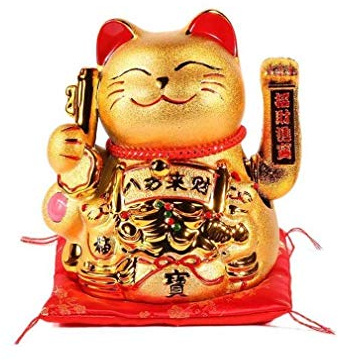 lachineuse Maneki Neko Japanischer Gold – Glücksbringer – beweglicher Arm