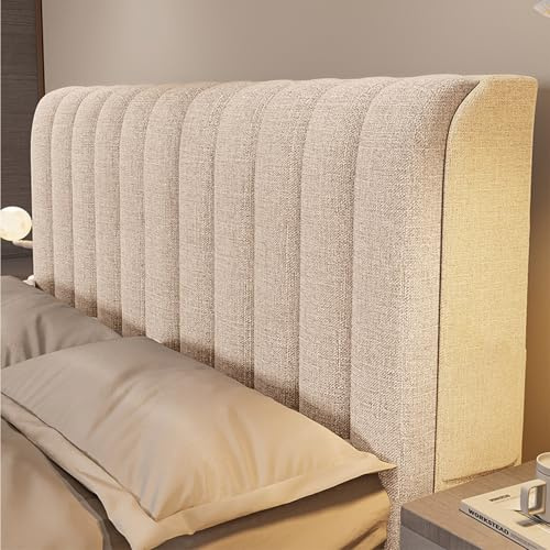 AYUOEODM Gepolsterter Kopfteilbezug aus Baumwolle und Leinen, universell, dick, dick, staubdicht, für Einzel-, Doppel-, Kingsize-Schlafzimmer, Dekoration (Beige, 190)