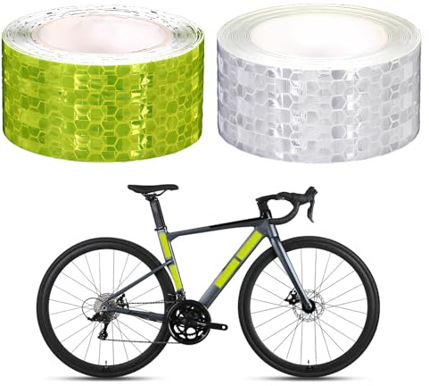 Landrain 2 Rollen Reflektorband Selbstklebend, 5cm X 10m Reflektorband Wasserdichtes Gelb+Weiß, Reflektierende Aufkleber für Straße, Fahrräder, Helme