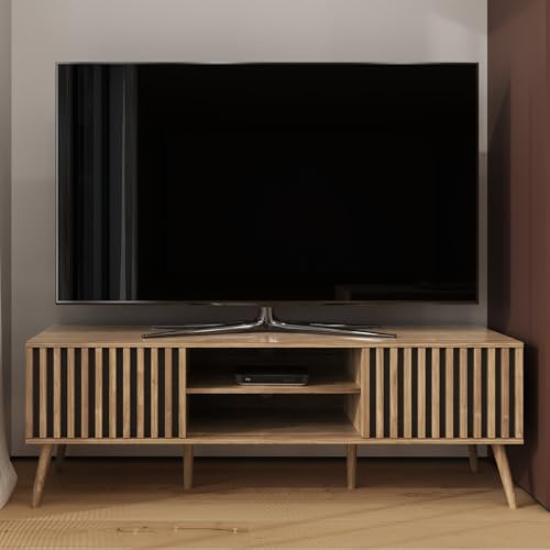 GFW Rowan TV Unit Stand Cabinet Entertainment Media Living Room Bedroom Oak