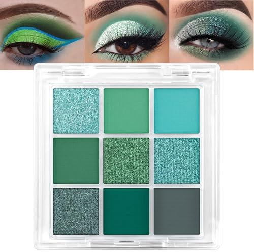 Lilbitty 9 Couleurs Avocat Vert Palette d'Ombres à Paupières Lumineux, Haute Pigmentation Palette d'Ombres à Paupières Mates Scintillantes, Longue Tenue Résistant à l'Eau Miscible