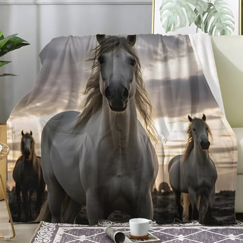 Bauernhaus Kuscheldecke Flauschig, Decke Fleecedecke Pferd, Weiche Warme Decke Wohndecke als Sofadecke Wolldecke Couchdecke Tagesdecke, Kleine 130x150 cm S-566