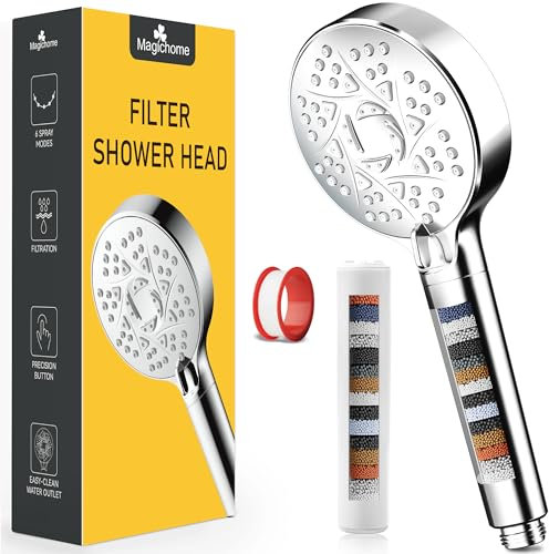 Magichome Cabezal de ducha con filtro, filtración de 20 etapas, 6 modos de rociado, ducha de mano universal de alta presión que ahorra agua y suaviza el agua dura con accesorios