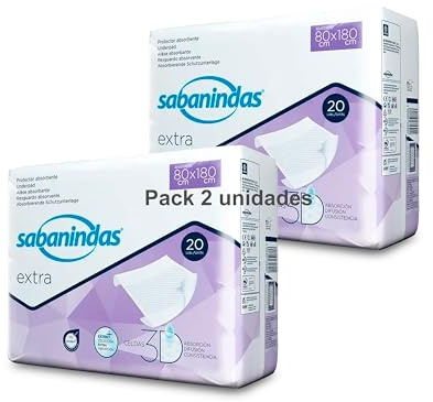 INDAS SABANINDAS - Pack 2 Paquetes de 20 Protectores de Cama Extra 80 x 180 - Protectores Absorbentes, Ideal para Incontinencia, Confort y Seguridad - Libre de Látex