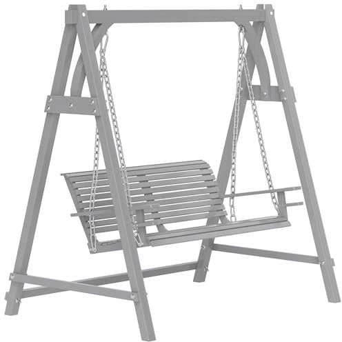 Outsunny 2 Seater Garden Swing Seat Wooden Swing Chair Bench Grey