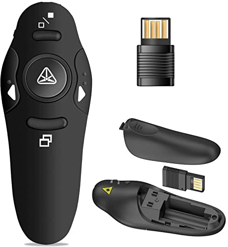 ZRZLMVP Presenter mit Pointer, Kabellose 2.4 GHz Pointer für Präsentationen, Powerpoint Fernbedienung via USB-Empfänger, Präsentationsfernbedienung for Mac, Wins, PC, Linux, Android