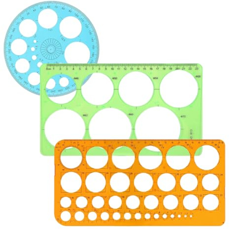 DIFLAX 3 Pezzi Stencil circolare Modello, Cerchiometri in Plastica, Goniometro A 360°, Stencil da Disegno con Cerchi, Righello Circolare per Disegnare Misurare Progettare, per Disegno Ufficio e Scuola