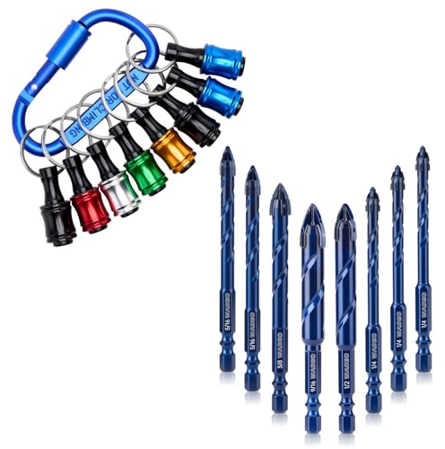 17Pcs Serrated Masonry Drill Bit Set with Bit Holder, 1/4 to 9/16 Inch Four Blade Serrated Eccentric Drill Bits Kit, Carbide Four-Edge Drill Bits for Tile Glass Brick Plastic Wood