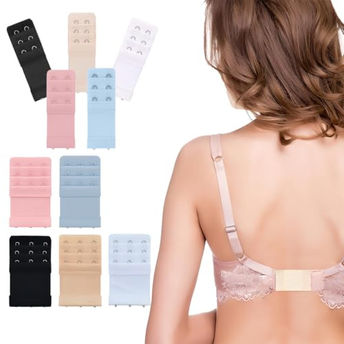 10 Pezzi Allunga Reggiseno, Prolunga Reggiseno,Cinghia di Estensione Reggiseno 3 file 2 ganci 3 ganci, Estensioni Reggiseno Morbido, confortevole ed elastico (5 Colori)