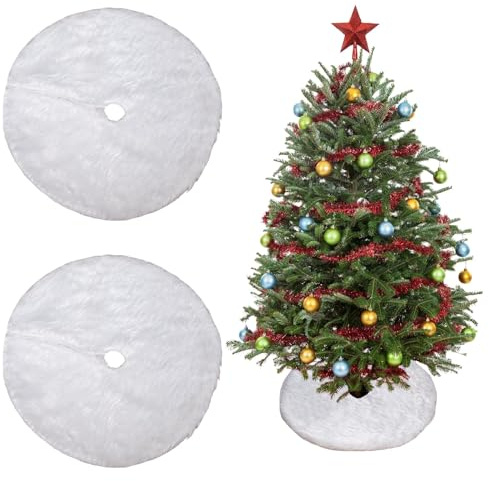 Mini Jupe de Sapin de Noël Blanche,2PCS Tapis Sapin Noel Blanc Rond,Jupe Sapin De noël 40CM,Cache Pied Sapin de Noel Rond Doux,Tapis Couvre Pied pour Décorations d'arbre de Noël Vacances