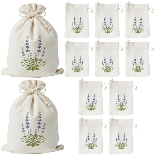 10 Pack 15 x 10 cm Lavender Bags, Empty Drawstring Pouches for Dried Lavender, Reusable Sachets for Moth Protection, Aromatherapy and Home Fragrance