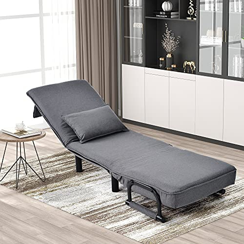 Sillón convertible de sofá cama, respaldo ajustable de 6 posiciones, sillón plegable con cojín, asiento acolchado, sofá chaise lounge para el hogar, oficina