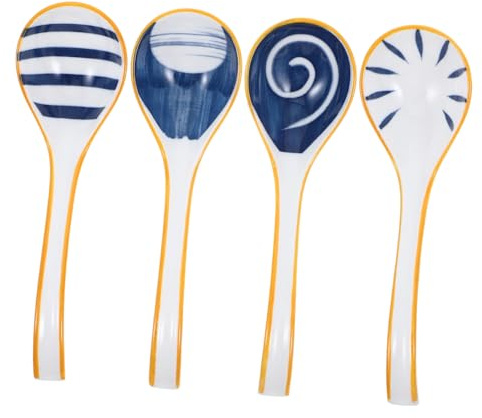 LIFKOME 4 piezas Cucharas de Sopa Cerámica Japonesa con Diseño Floral Artístico Fáciles de Limpiar Resistentes y Elegantes para Sopa Asiática Ramen Fideos y Wonton