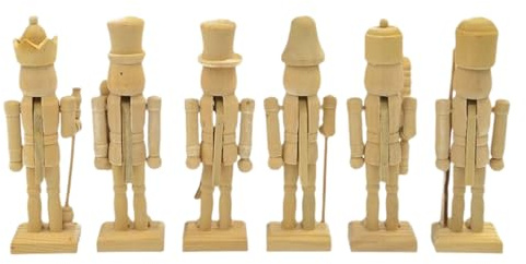 6 cascanueces de madera natural sin acabar, adorno artístico de mesa para niños, manualidades y festivales, decoración de cascanueces de madera, figura coleccionable