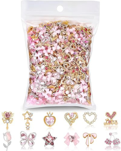 Vesavifaka 48 pièces Charms pour ongles, Charms à ongles, Set de strass avec gemmes pour ongles, Charms 3D et gemmes pour nail art, Accessoires de nail art strass