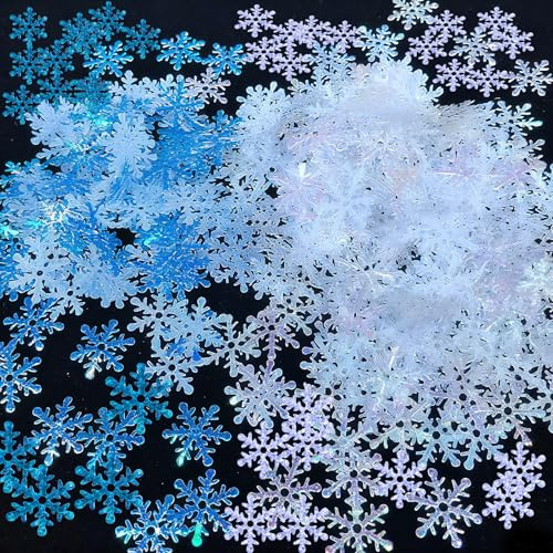 1200 Stück Schneeflocken Deko Klein, Schneeflocke Streudeko Konfetti Weihnachten, Schneeflocke Konfett Winter, Streudeko Schneeflocken für Weihnachten Winter Partys Basteln Dekoration (Weiß + Blau)