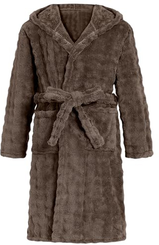 WYTbaby Peignoir Enfants Garçons Flanelle Unisexe Peignoir Enfant Avec Capuche pour Garçons et Filles 4-14 Ans, marron, 10-12 ans