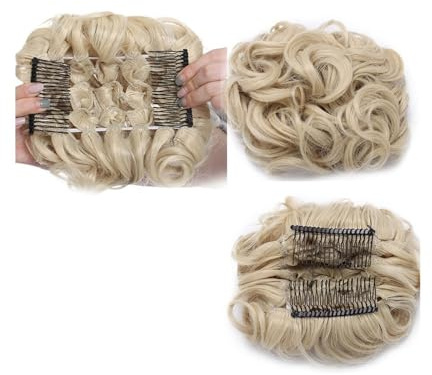 Syntetisk stor kamklämma i lockigt hårförlängning, chignon-hårdelar, hög stickning, lock, hårdel, förlängning, hårknut ponytail förlängning (blekblond)