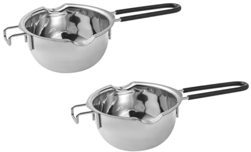 Veemoon Lot de 2 Fondoirs à Chocolat en Acier Inoxydable 304 400 Ml Poignée en Silicone Ergonomique pour Beurre Fromage et Desserts pour Bain- Cuisine Pâtissière Couleur Aléatoire