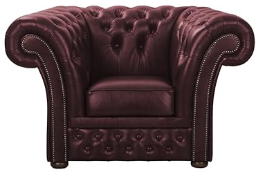 ROYALSOFA Sessel Chesterfield Hampton, Ledersessel mit Knopfheftung, Holzrahmen & Weich Gepolsterten Armlehnen, Pflegeleichter Einzelsessel für Wohnzimmer, Büro, Praxis, Kanzlei & Hotel, Bordeaux