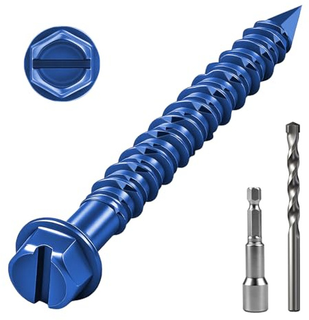 ddckj 50Pcs M6.5 x 45mm Concrete Screws Blue Hex Flange Head Masonry Screws for Brick Wall Cement Block Installation Masonry with Drill Bit and Hex Bit Socket