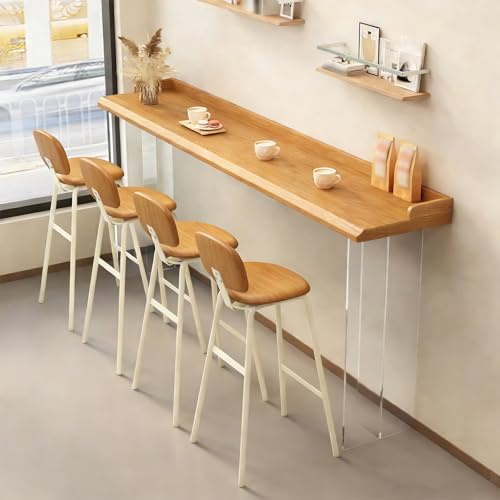 Hög Bartabell, Furubordplatta, Industriell Pubtabell för Matsal, Akrylben, Lätt att Montera, Lämpligt för Ingång och Vardagsrum, Utan Hocker(Beige,140x40x105cm/55x16x41in)