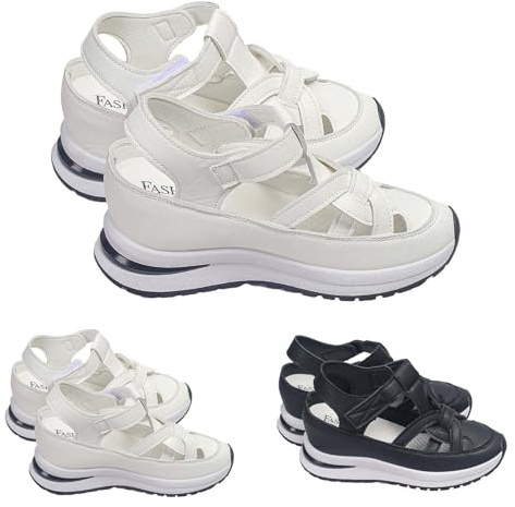 Sportsandaler damer sommar – ortopediscahe med T-Strap Wedge sandaler kilklack skor stängda sandaler bekväma sneakers andas sommarsandaler lätta vandringssandaler