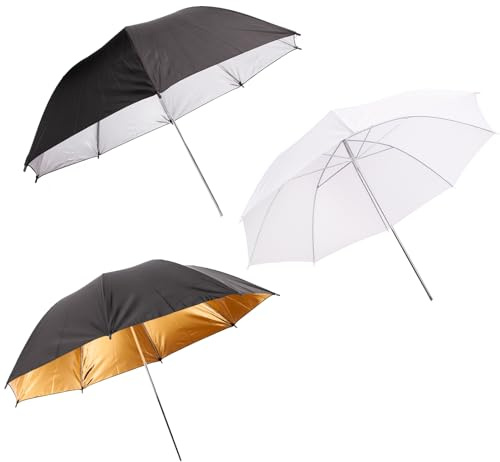 BOLLUMA 3 Packungen 84 cm Fotografie-Blitzschirm, Beleuchtung reflektierender Diffusor, durchscheinendes Weiß, Silber Schwarz, Gold Schwarz für Videostudio Fotoshooting