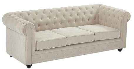 Vente-unique - Sofa ohne Schlafmöglichkeit Chesterfield Stoff Beige 205 | Holzgestell | Mythische Chesterfield-Form | Abnehmbarer Sitzbezug