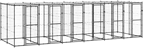 Plumbpyr Utomhus hundkennel av pulverlackerat stål med baldakin, 14,52 m², 660 x 220 x 180 cm, frigående hage med dörr, skydd och avgränsning