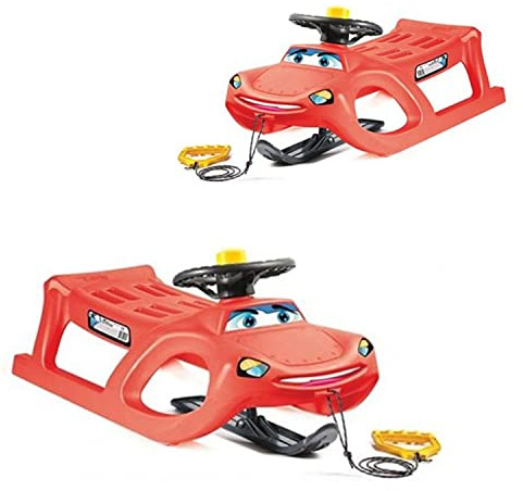 Röd släde Happy Car Zigi-Zet med ratt och klaxon