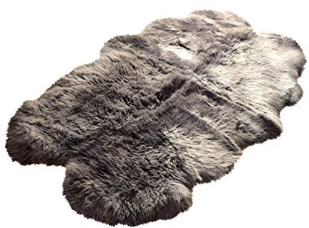 Naturasan Lammfell Teppich Quadro aus 4 echten Schaffellen | XXL Lammfell Läufer ca. 180×100 cm | Langhaar Optik, ökologisch gegerbt | echtes Schaffell für Wohnzimmer Deko – Grau
