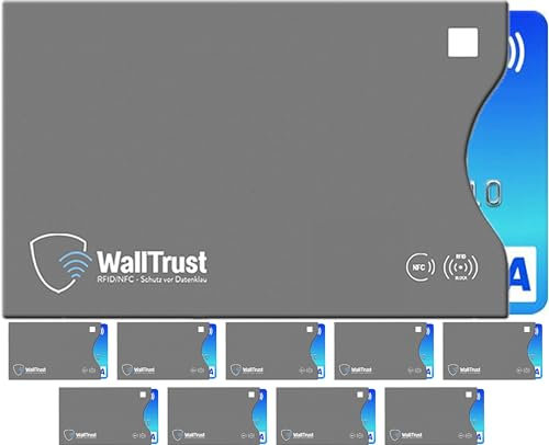 WallTrust RFID Schutzhüllen - Blocker NFC Schutzhüllen (10 Stück) Kreditkarte, EC Karte, Bank Karte, Personalausweis & Reisepass - Hülle - Schutz gegen Funk Datenklau - Kartenhülle