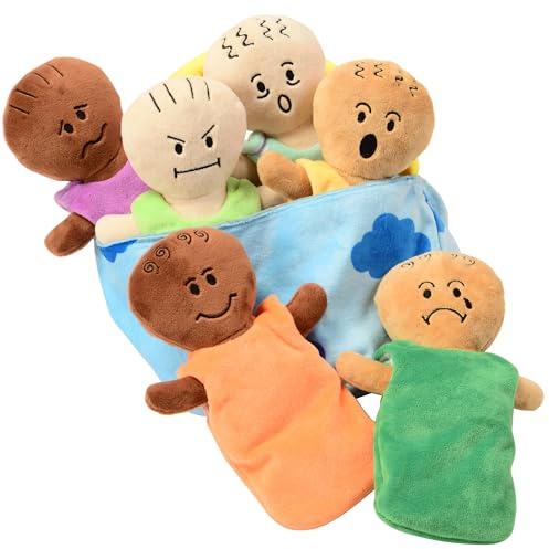 Constructive Playthings 6-Piece Expression Plush Baby Dolls Set for Social Emotional Learning, Plush Multicultural Sensory Cloth Babies Toy Set, Multicolor