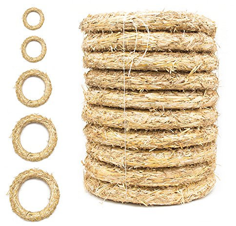 Coronas de Paja, 10 Piezas | Diámetro de 20 cm, Grueso de 3 cm | DekoPrinz | Corona de decoraciónde, decoraciónde Navidad, Corona de Paja para la personalización