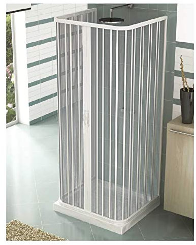 Duschabtrennung, Duschkabine U Form, Größe: 70 x 70 x 70 cm, H 185 cm, aus PVC, Zentrale-Öffnung, 2 Falttüren, Weiß