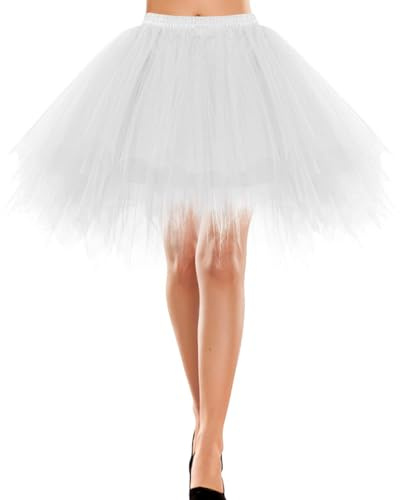 Bbonlinedress dam kort vintage underkjol balettbubbla kjol 50-talet puffig tutu, Vitt, M