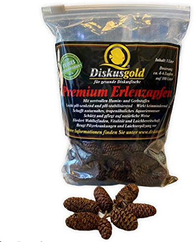 Diskusgold Premium Erlenzapfen 1000ml - Schwarzerle - Aquarienpflege, Discusfischhaltung - Wasserbehandlung - Alder cones