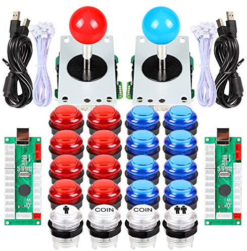 EG Starts 2 Player Arcade DIY Kits Parts 2 Stickers + 20 LED Illuminated Push Buttons for Arcade Joystick PC Games Mame Raspberry pi (Red & Blue)