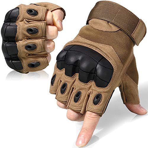 WTACTFUL Motorrad Halbfinger Handschuhe Herren, Sommer für Fingerlose Fahrradhandschuhe Motorradhandschuhe Motorradrennen Motorcross Taktische Airsoft Paintball Braun XL