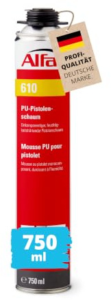 Alfa PU Pistolenschaum (1K) 750 ml – feuchtigkeitshärtender Pistolenschaum | Profi-Qualität - 1K PU-Schaum zur Schallisolation - MPA geprüfter B1-Bauschaum - Hartschaum gegen Kältebrücken