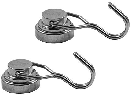 Magnetastico | 2x Flexibler Neodym Magnethaken Extra stark 25 mm Ø | Haftkraft 18 kg | Hakenmagnet für Küche, Bad, Büro, Garten, Camping, Wandhaken | Starker Magnet Haken, Haken magnetisch vernickelt