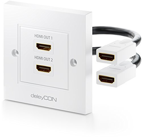 deleyCON HDMI Wall Box 2x HDMI Port Flush-Mounted Installation 3D FULL HD HDTV 4K 2160p - White