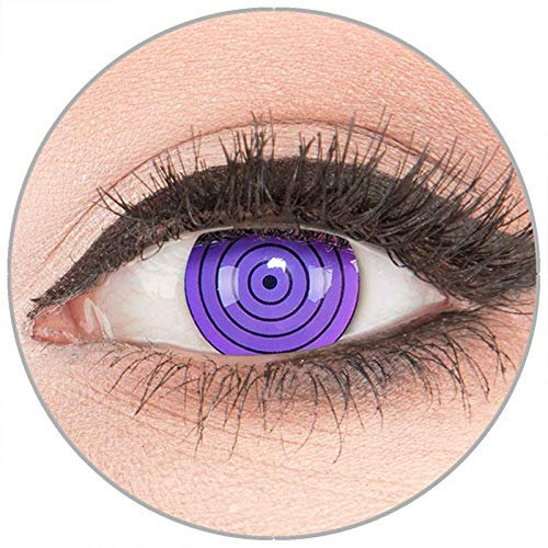 Farbige Kontaktlinsen zu Fasching Karneval Halloween - Topqualität von 'Glamlens' ohne Stärke 1 Paar Crazy Fun violette 'Violet Rinnegan' mit Kombilösung (60ml) + Behälter