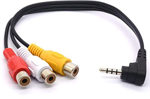 GLHONG Right Angle 3.5mm Male Plug to 3 RCA Female Cable Adapter for HDTV MP3 MP4 iPod AV Audio Video (3.5mm Male 90Deg to 3RCA Female)