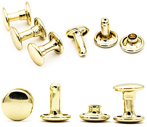 My Belt - Hohlnieten 8 x 8 mm Gold, 100 Stück, Doppelkappe Ledernieten, Zweiteilige Gürtelnieten für Leder, Taschen & DIY